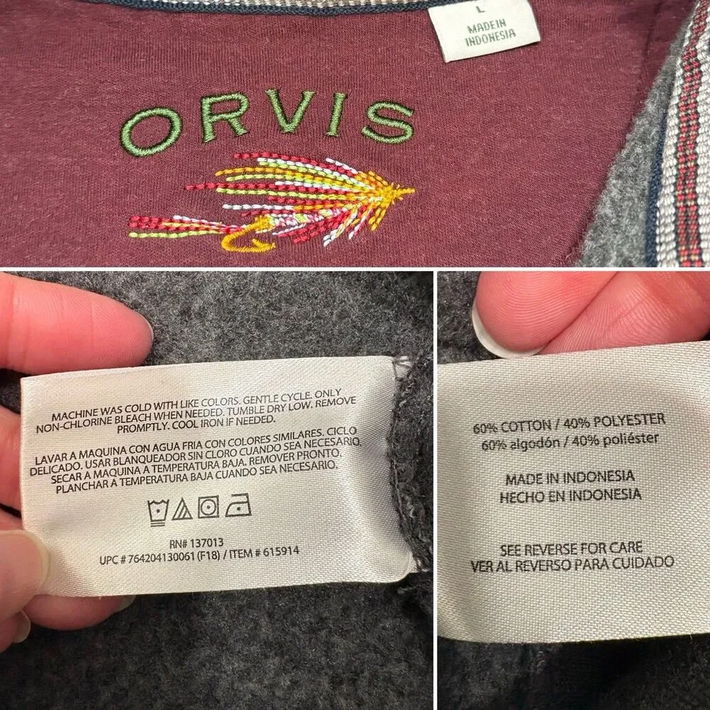 Orvis Sweatshirt Mens L Gray Fleece 1/4 Zip Mock Neck Pullover Casual Outdoor